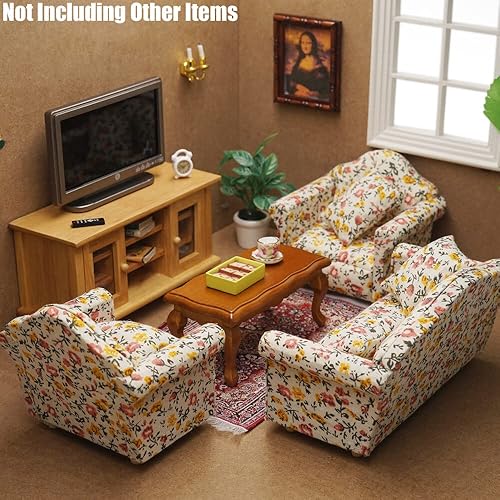Miniatura 6 de Odoria 112 Sofá Miniatura Casa de Muñecas Muebles Accesorios, Patrón Floral