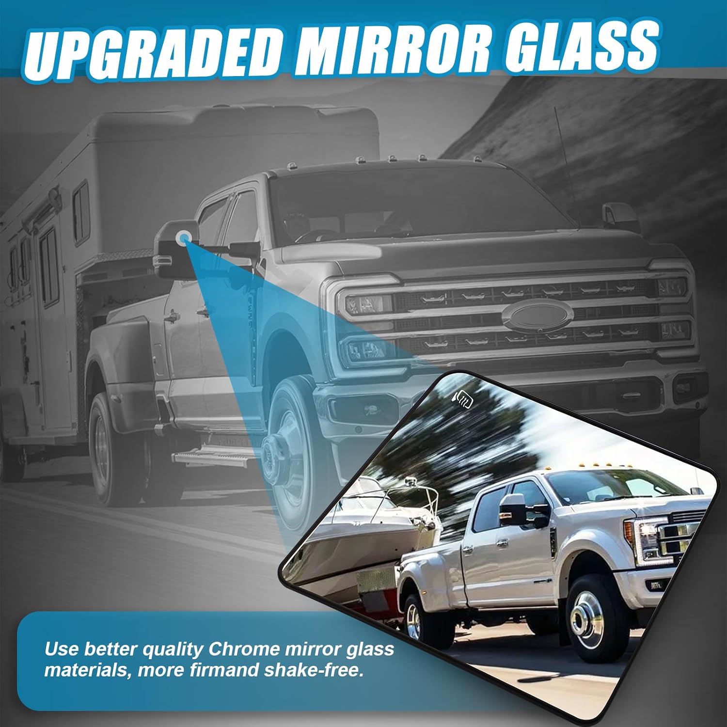 Driver Side Heated Mirror Glass Replacement for Ford F150 F250 F350 F450 F550 2008-2016 Super Duty Pickup Truck Accessories – Exterior Side View Upper Mirrors for F150 F250 W/Backing Plate
