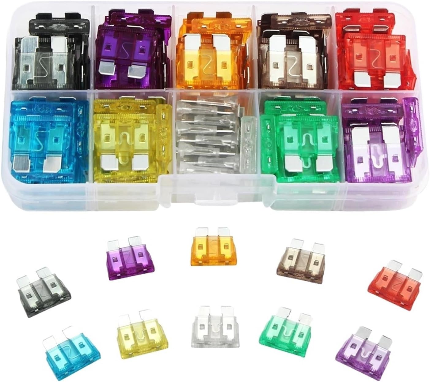 100Pcs Blade Type Fuse Set 2A 3A 5A 7. 10A 10 Types Car Assortment with Box Assorted Kit