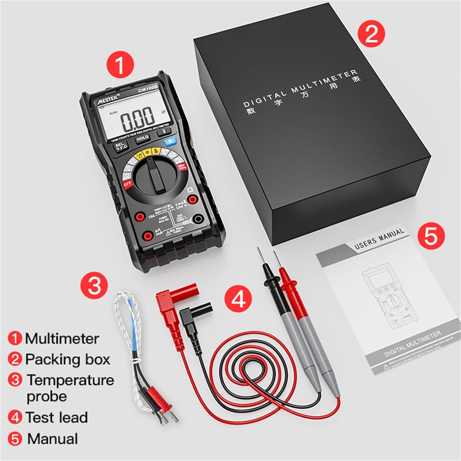 DM100B Auto True-RMS AC DC Voltage Current Ohm Capacity Temperature Mini Pocket Digital Multimeter