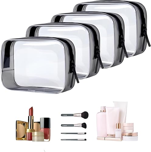 SLAKOP TSA - Bolsas de aseo transparentes para viajes, paquete de 4 bolsas de viaje transparentes, bolsas de maquillaje para artículos de tocador,