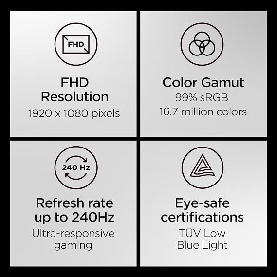 Lenovo Legion 24-10 Gaming Monitor, 24 Flat IPS Full HD Display, 240Hz Refill, 0.5ms MPRT, AMD FreeSync Premium, HDR10, Lift/Tilt/Pivot/Swivel Stand, 2X HDMI 2.1, DP 1.4. RAVEN BLACK