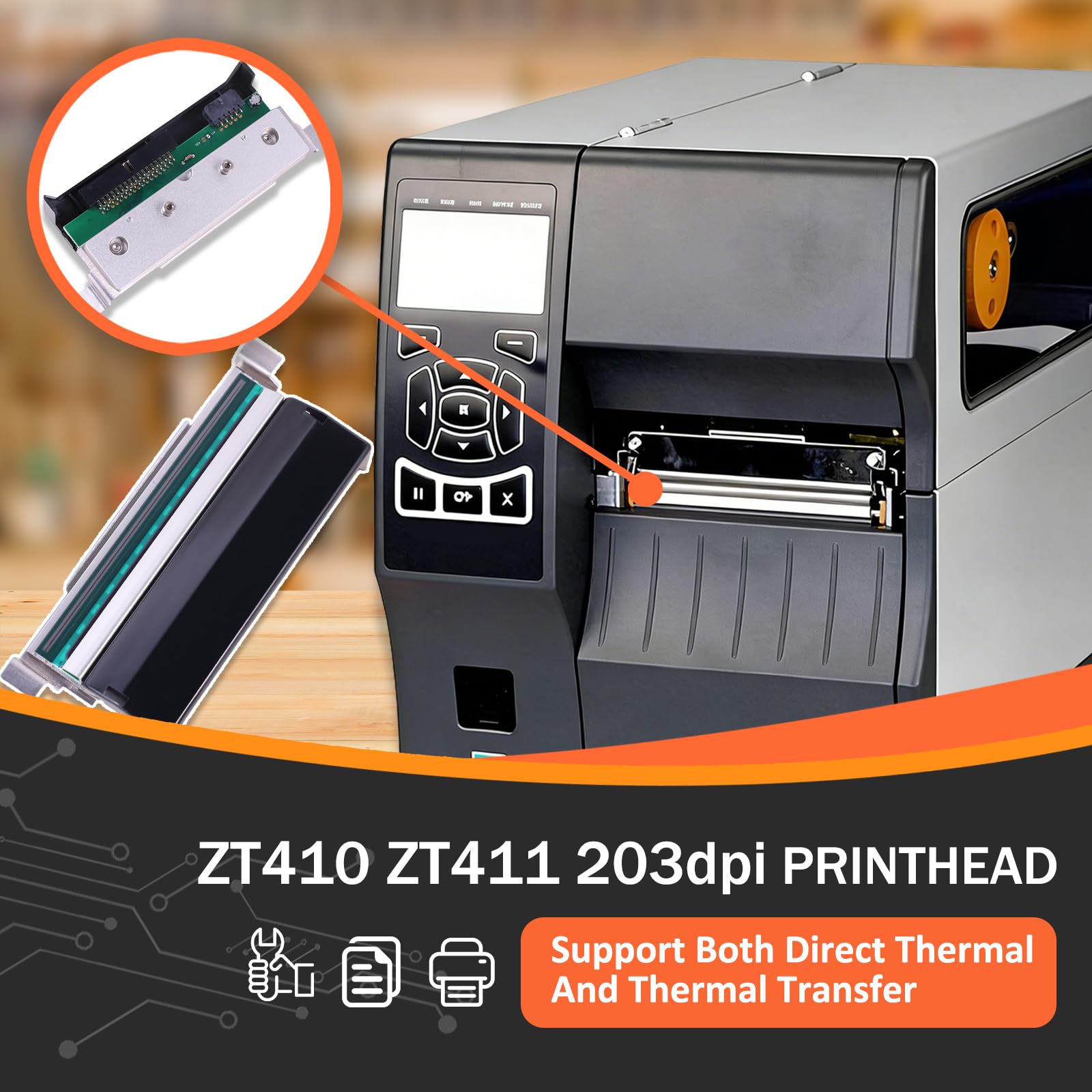 P1058930-009 - Cabezal de impresión térmica directa de 203 dpi para impresora térmica de códigos de barras Zebra ZT410 ZT411