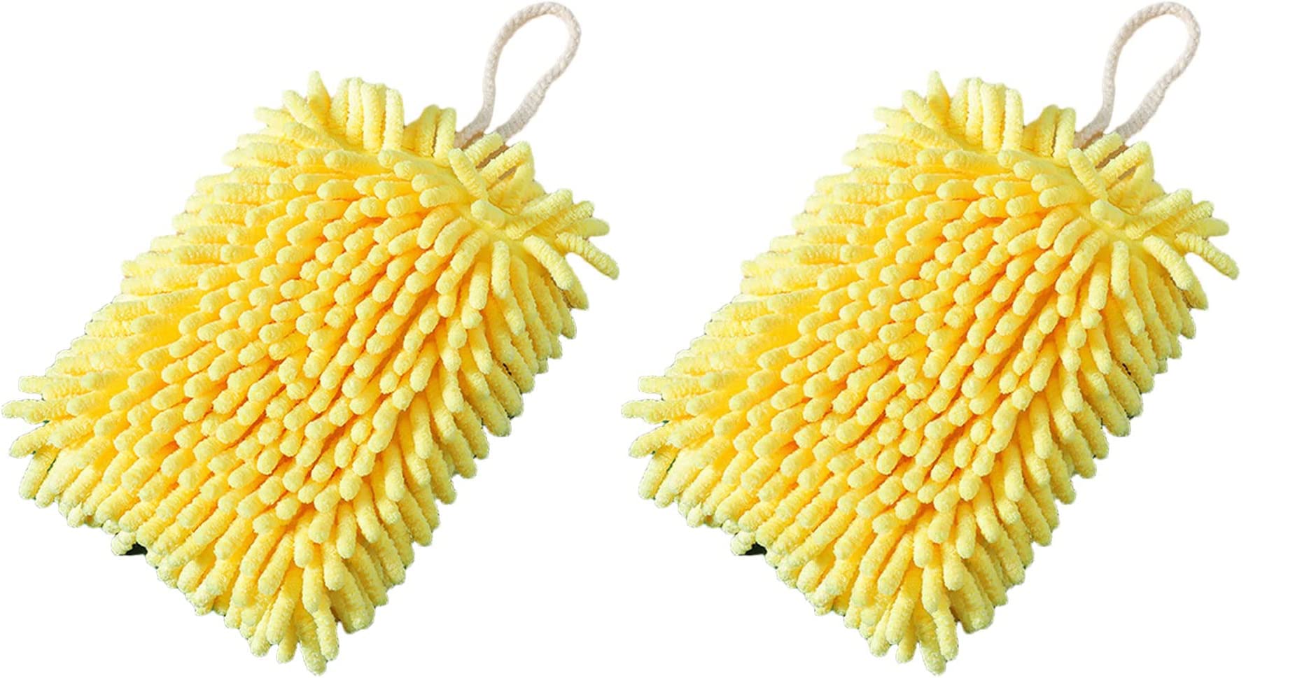 Nipogear 2 PCS Hand Towels for Kitchen,Chenille Towel,Hand Towels for Bathroom Clearance,Ultra Soft, Highly Absorbent and Quick Drying, Machine Washable,Hand Towels with Hanging Loop (Yellow,7.5X5in)