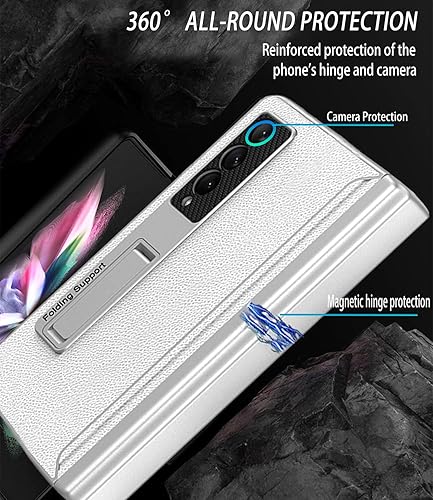 Miniatura 10 de COCOING Funda para Samsung Galaxy Z Fold 3 con soporte para bolígrafo, cubierta con bisagras integrada con ranura para bolígrafo, con protector de