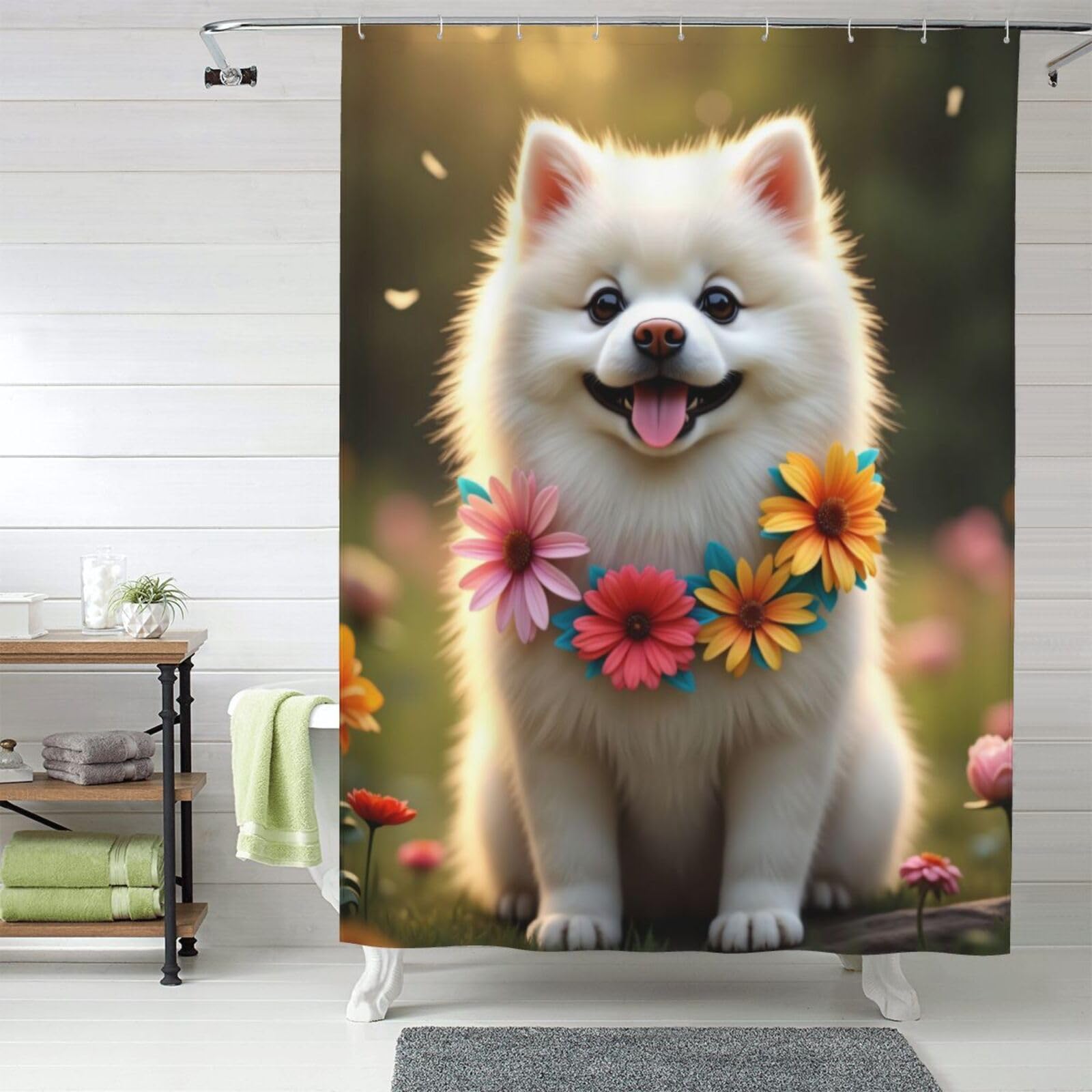 Rideau de douche samoyède en tissu épais 152x183 cm pour salle de bain