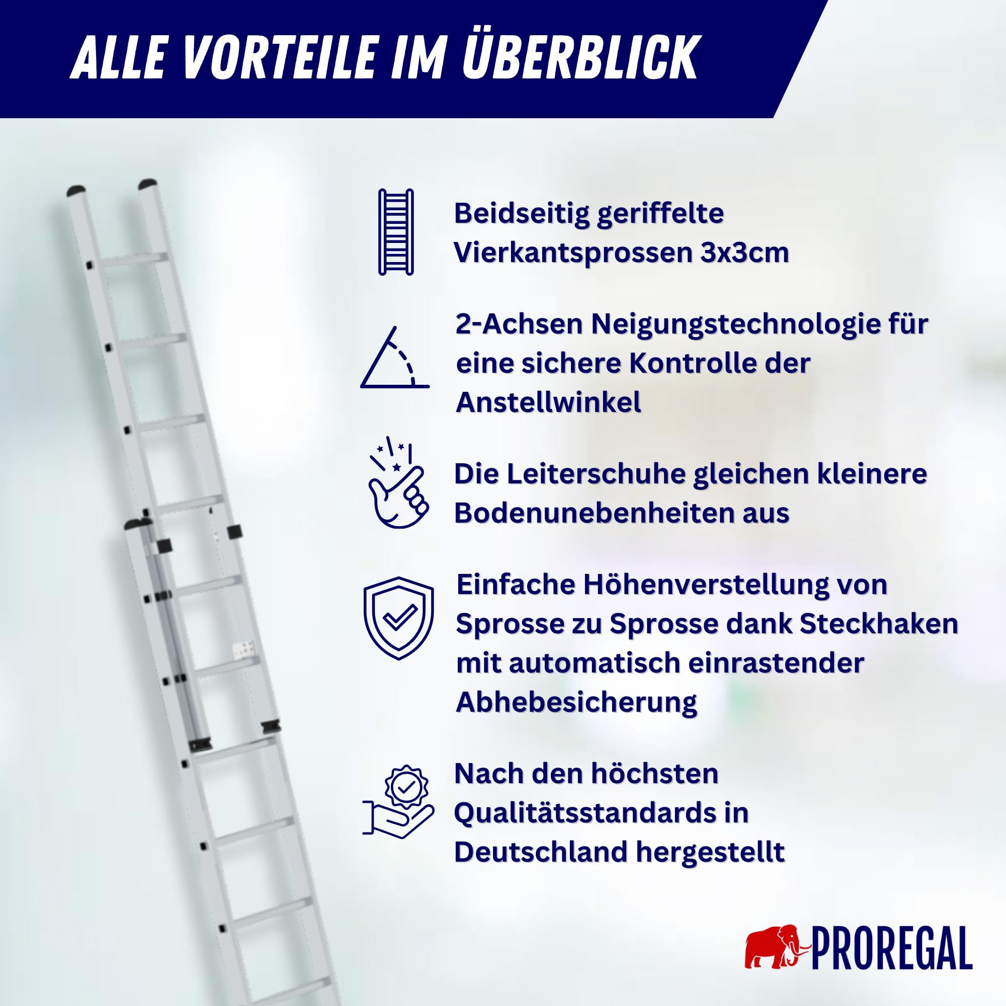 PROREGAL Sprossen-Schiebeleiter 2-teilig ohne Traverse 2x12 Sprossen | Leiter, Teleskopleiter, Trittleiter, Bockleiter, Sprossen-Doppelleiter