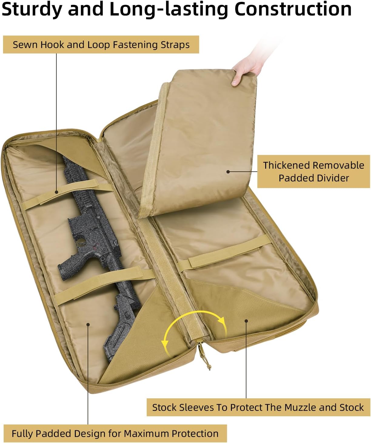 42" Soft Rifle Case Rifle Bag Double Long Gun Bag, Gun Case Rifle Backpack, with Backpack Strap, Lockable Zipper, Crossbody Strap for Outdoor Hunting Shooting, Flat Dark Earth - Image 2