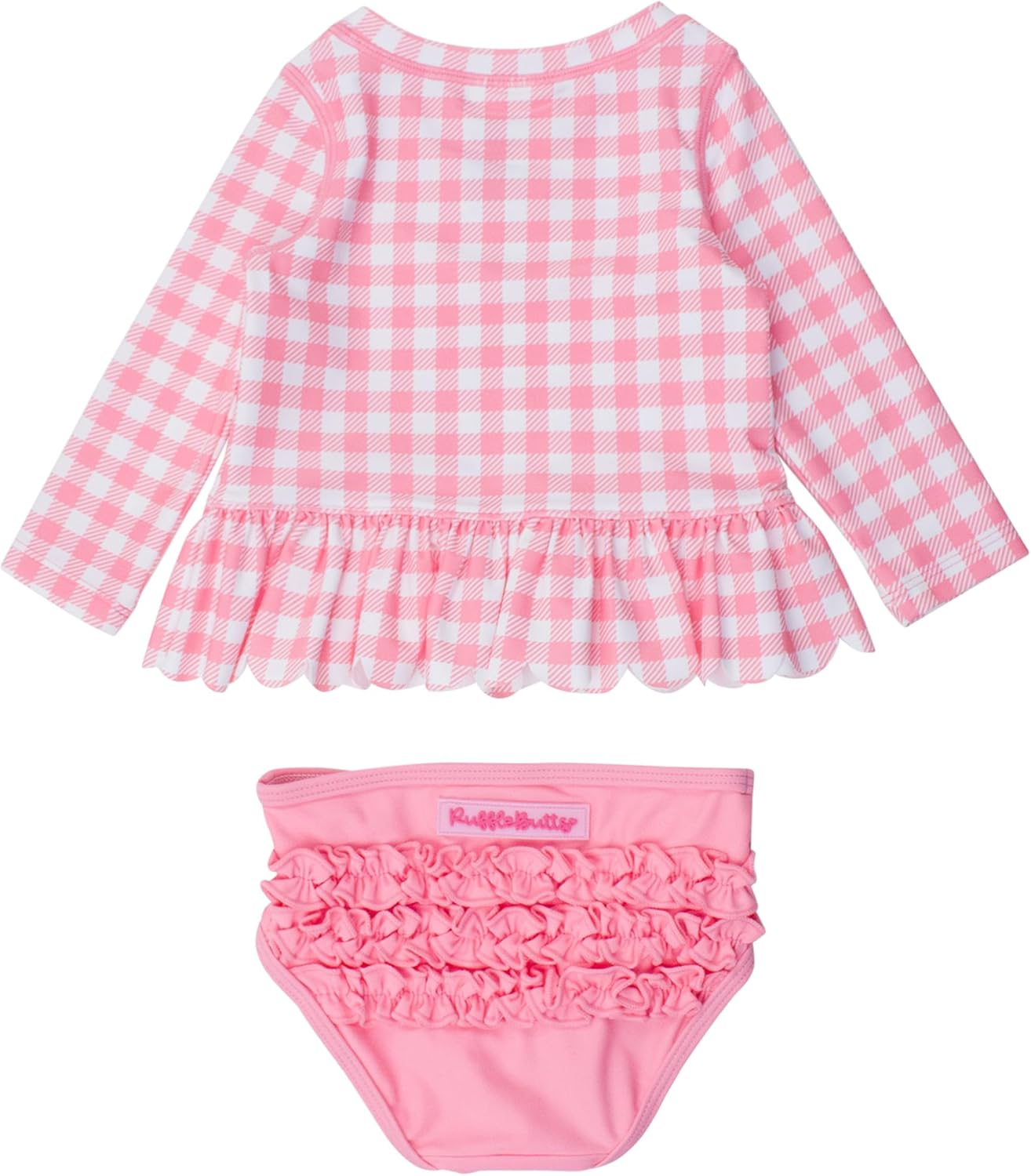 RuffleButts Baby/Toddler Girls Scalloped Long Sleeve Rash Guard 2-Piece UPF50+ Sun Protected Swimsuit - Image 3
