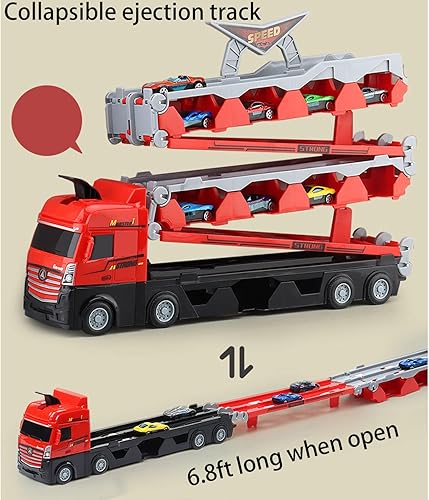 Miniatura 3 de Wopedally Camión Mega Hauler con pista de carreras de expulsión con 8 mini autos de carreras