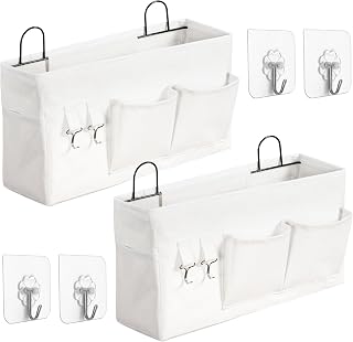 2pcs Large Wall Hanging Storage Bag, Door Closet Linen Fabric Pockets Organizer, Waterproof Multi Functional for Living Room Bedroom Bathroom Kitchen Office RV Camper with Hooks White