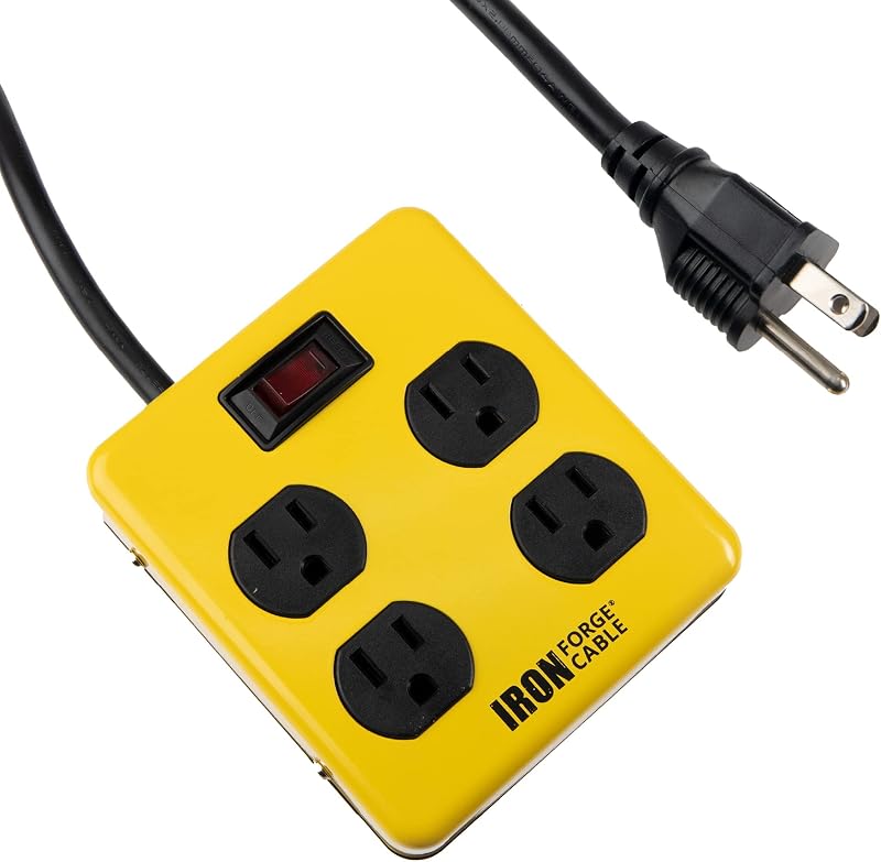 Iron Forge Cable 4 Outlet Surge Protector Power Strip, 4 Ft | 4 Grounded Outlets, Circuit Breaker - For Home, Office & Workshop