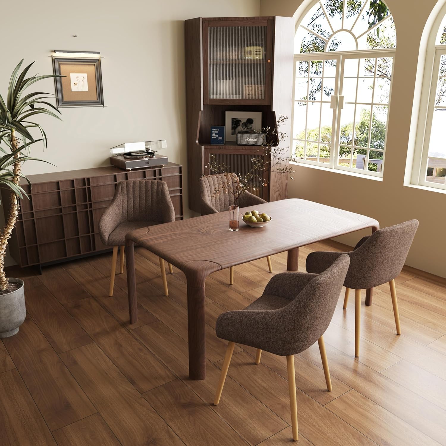 Sedie da pranzo beige con gambe in legno con bracciolo, set da 6 pezzi, per sala da pranzo, cucina, con braccioli in poliestere, per sala da pranzo, cucina, marrone