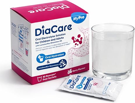 DiaCare Berry 30 Sachets Electrolytes and Probiotic | Berry Flavour Oral Electrolyte & Probiotic Sachets   30 Sachets Oral Rehydration for Children and Adults