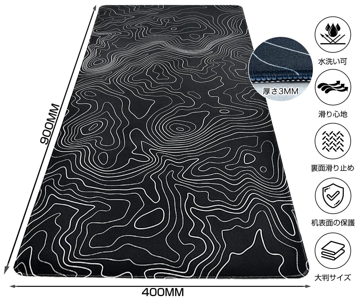 Alfombrilla de ratón con líneas de contorno, color negro, 40 x 90 cm