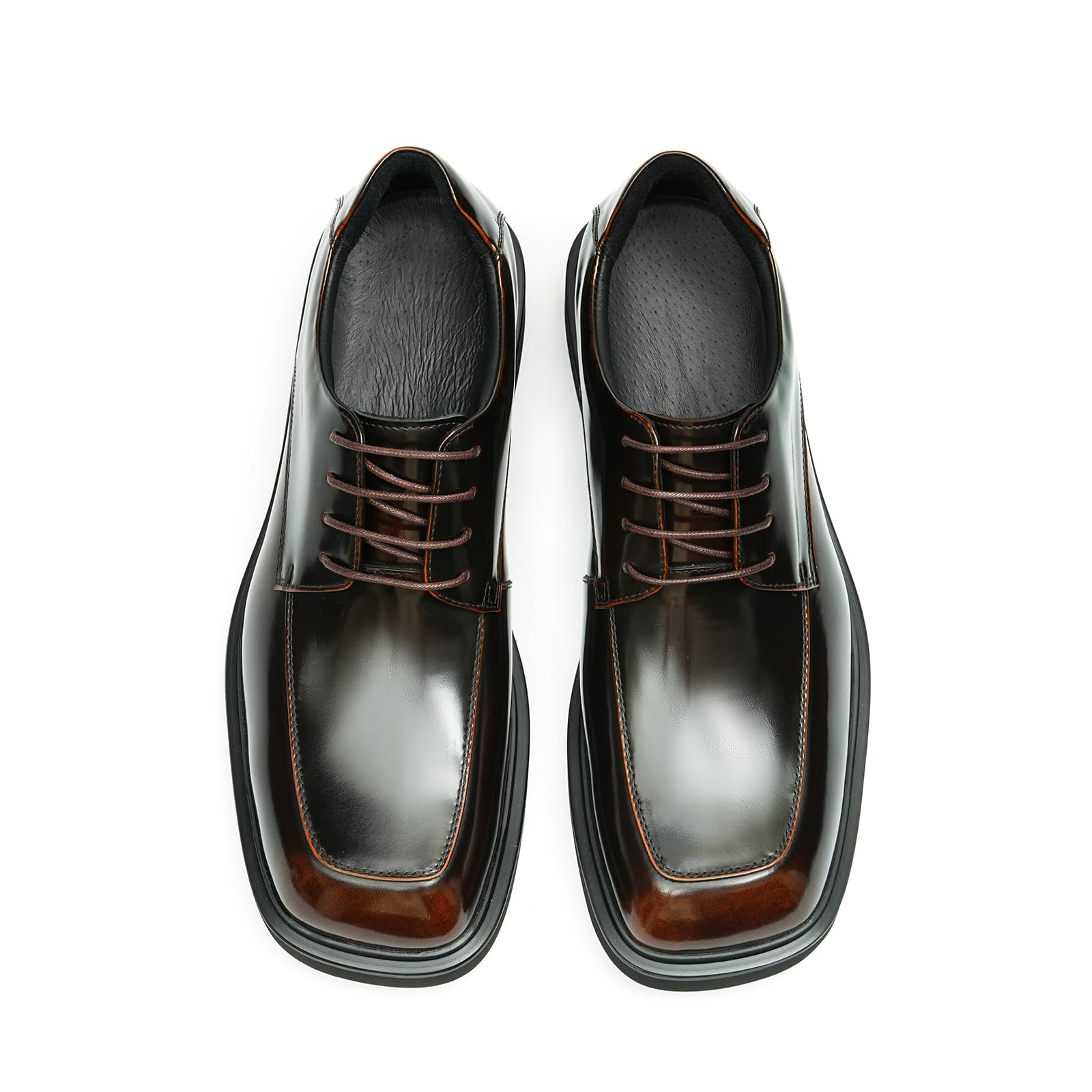 Derbys Comode Suola Spessa Punta Quadrata da Uomo Scarpe Stringate Casuale in Vera Pelle Scarpe Eleganti Formali Affari