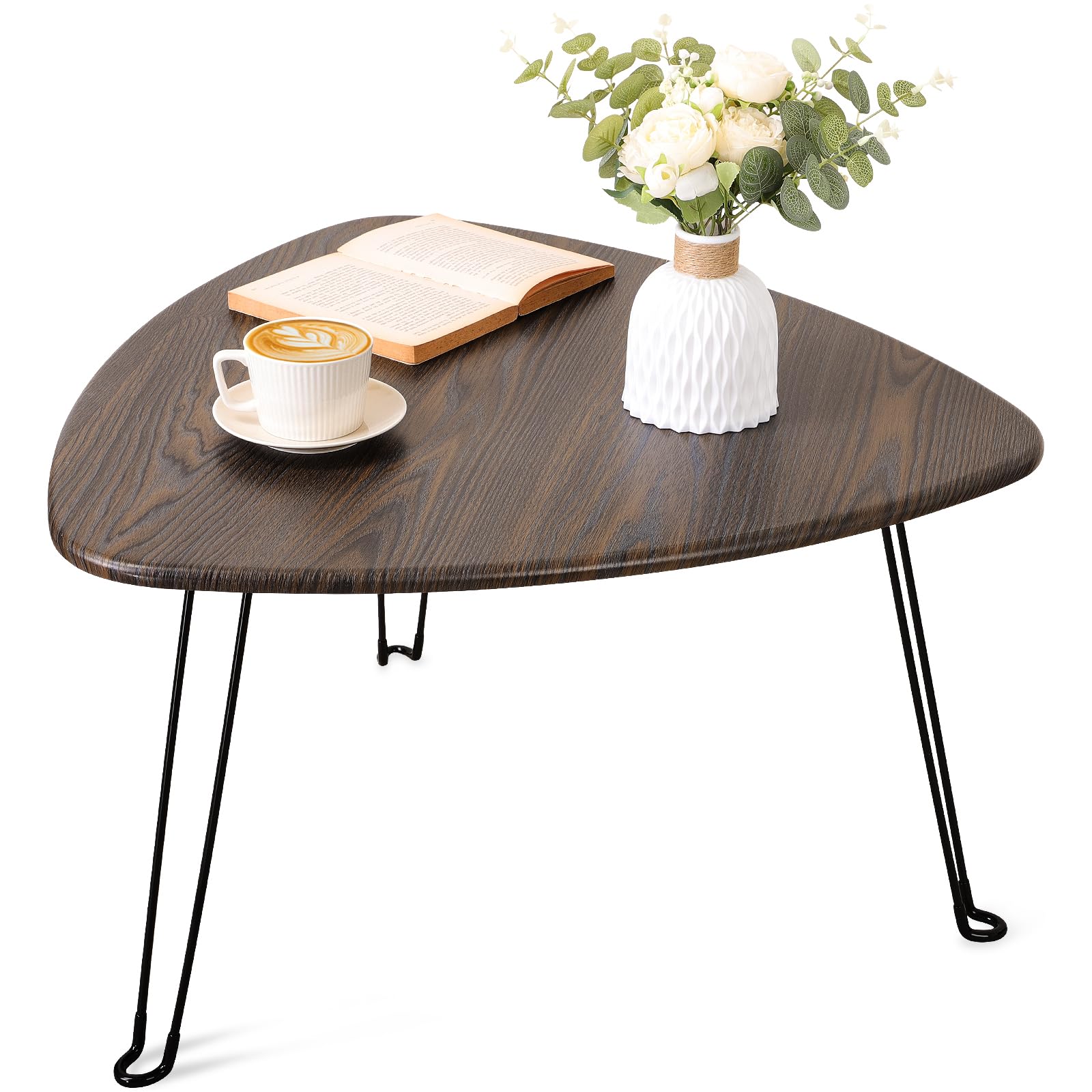 Folding Coffee Tables for Small Spaces Foldable Industrial Sofa Center Table Triangle Design Wood Framed Coffee Table Mid