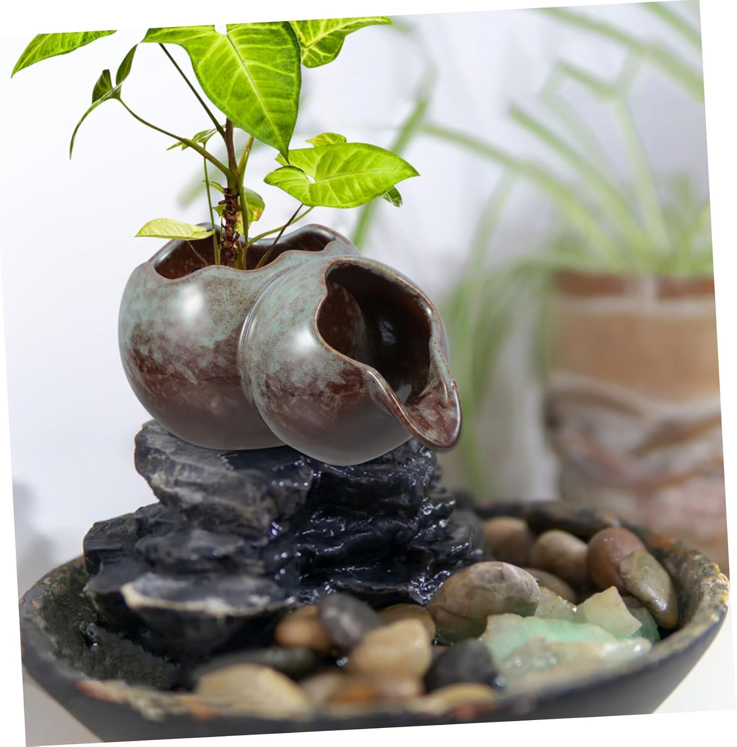 Balacoo Elegant Ceramic Fountain Spout for Small Ponds and Indoor Waterfalls Multifunctional Garden Decoration with Hydroponic Plant Addition Decorative Water Outlet for Fish Tanks