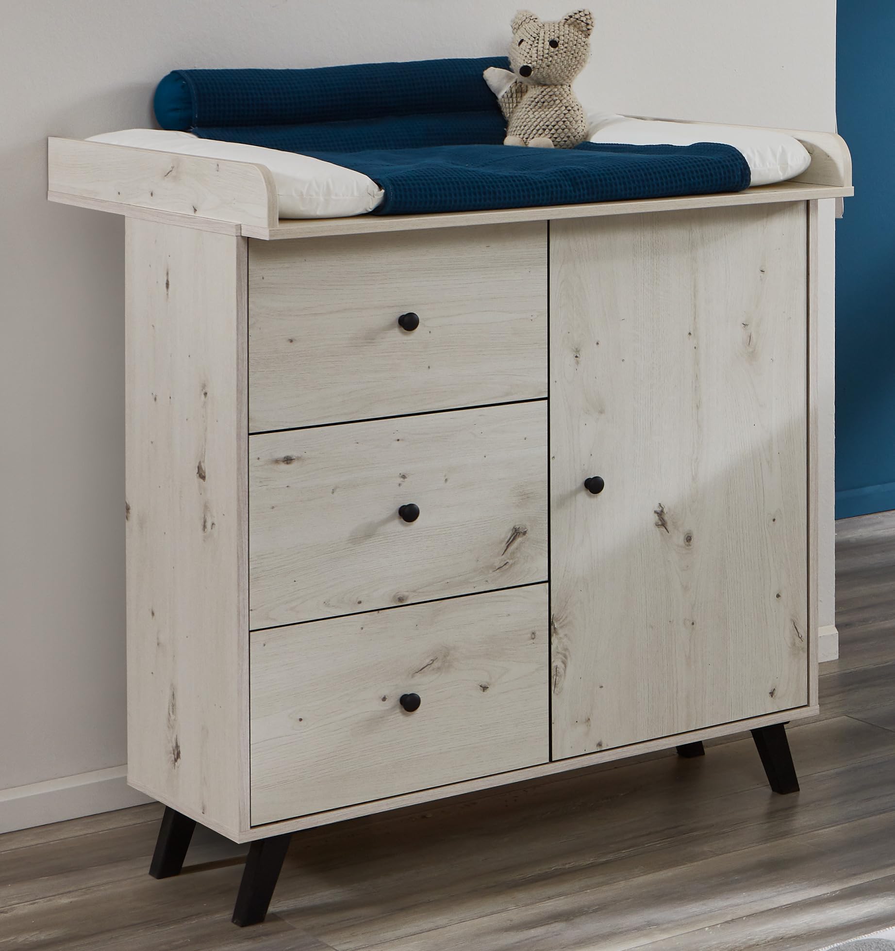 Lavea Babymöbel-Set 3-teilig Kleiderschrank Wickelkommode Bett