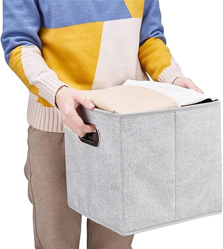 Miniatura 2 de Contenedores de almacenamiento de tela de 10.5 x 10.5 x 11 pulgadas, cubos plegables de color gris y blanco, cajas de almacenamiento plegables para