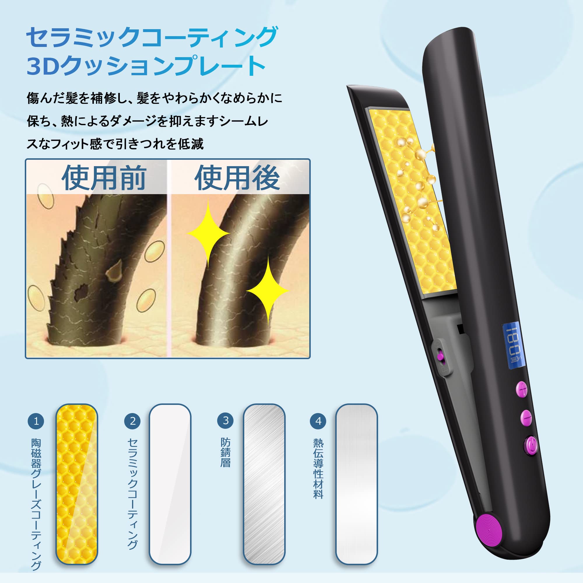Amazon.co.jp: FERRISA ヘアアイロン コードレス ストレート & カール