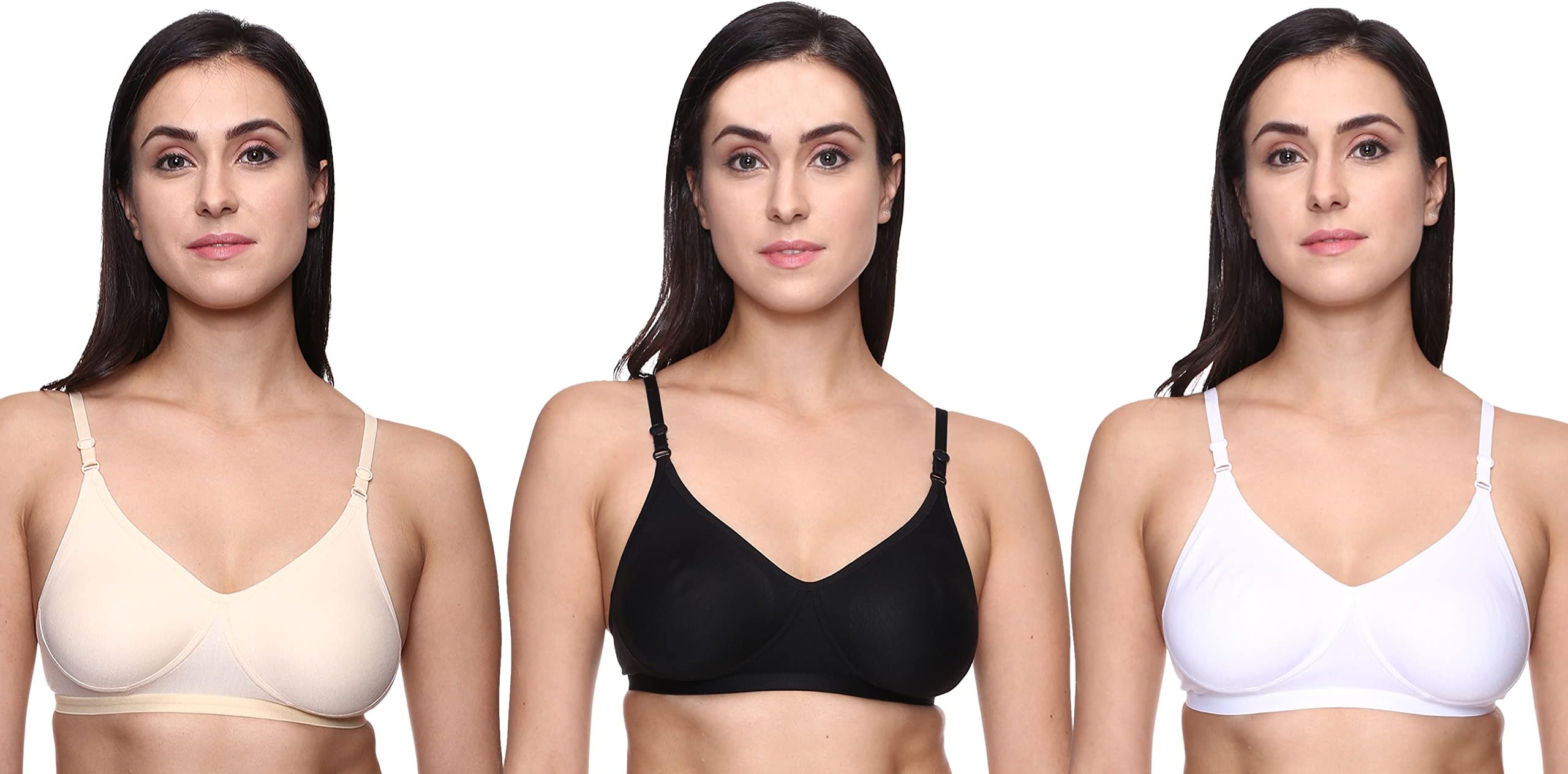 - Women's & Girls' Cotton Non Padded Non-Wired T-Shirt Bra - (Pack of 3)
