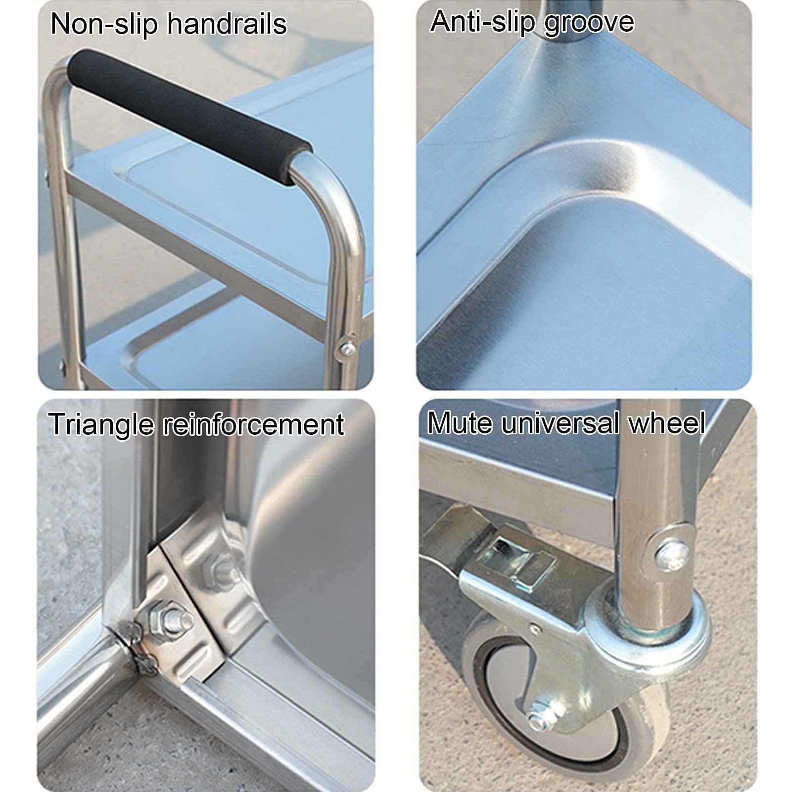 Carrello di servizio in acciaio inox con vassoio rimovibile a 2/3 livelli con ruote bloccabili, 3 livelli - 90 x 50 x 90 cm 2 livelli - 85 x 45 x 90 cm Cucina e sala da pranzo Utili