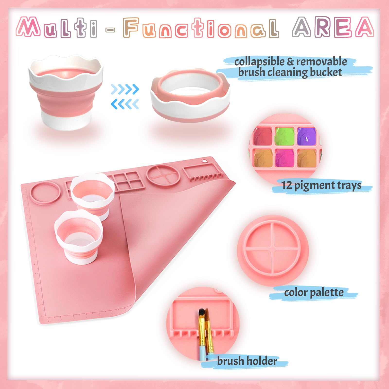 Tappetino In Silicone Per Bambini 50x40 Cm – Con Portabicchiere E 12 Vaschette Colore – Antiaderente E Riutilizzabile Per Pittura E Attività Creative