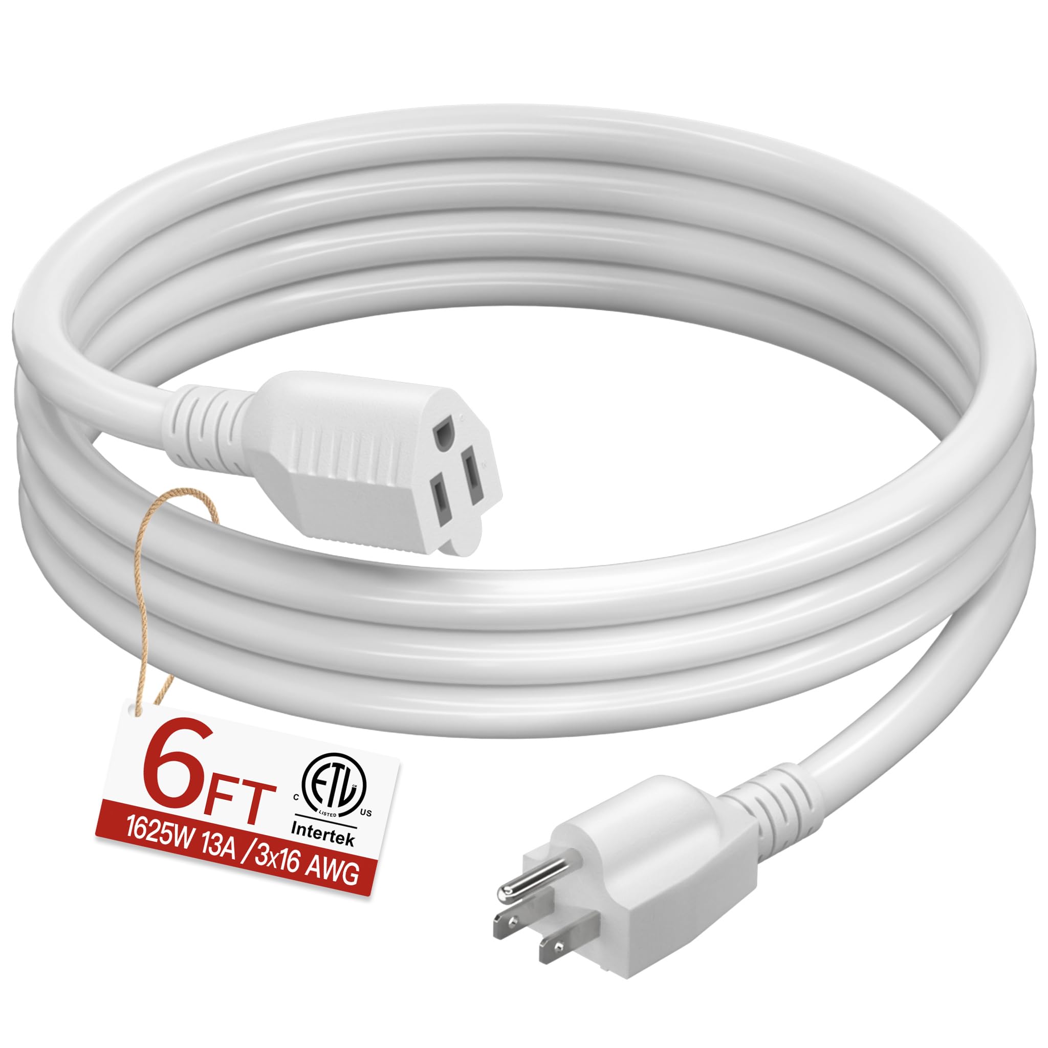 Skrizcable 16/3 Short Extension Cord 6 FT, White Extension Cord Indoor
