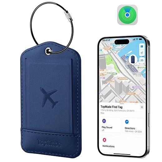 TopMade Smart Luggage Tag with Find My, Premium Leather Luggage Tags for Suitcase, Travel Bags, Backpacks, Anti-Lost Suitcase Tag Tracker for Travel with Privacy Name Card, Rechargeable