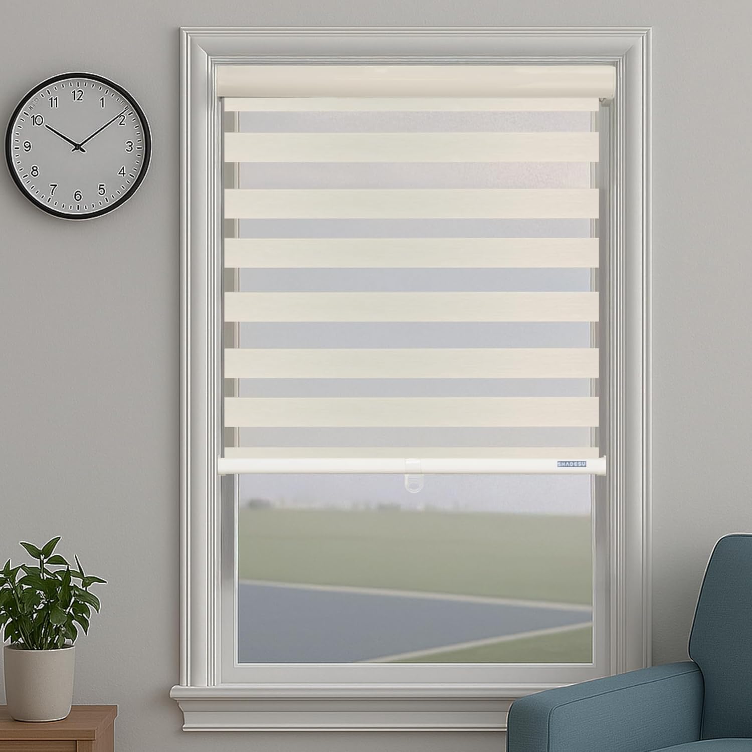 ShadesU Cordless Zebra Shades for Window Shades for Privacy - Easy to Install (Cream Color) (Maximum Height 72") (Width 24") 24"W x 72"H 03- Cream ( Cordless )