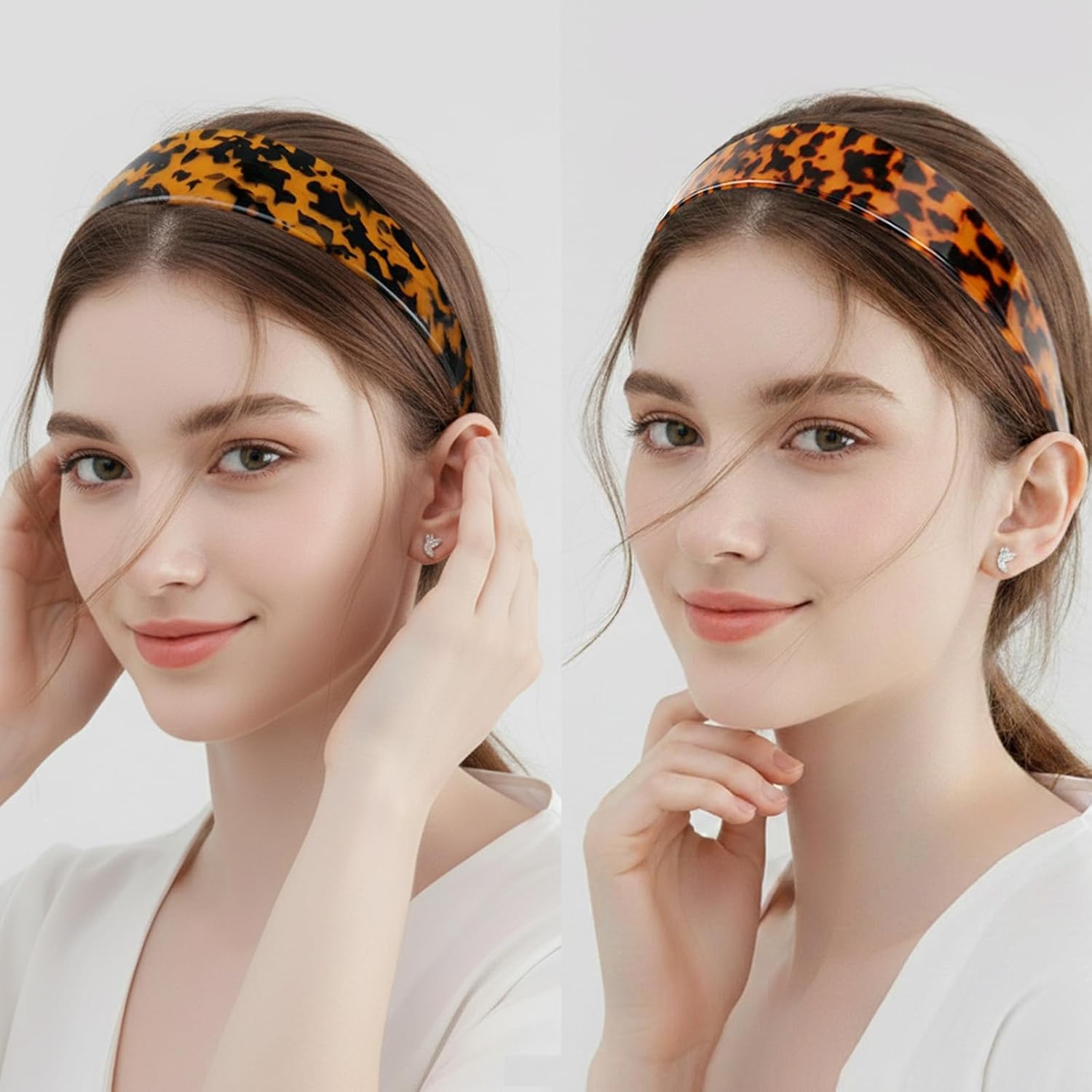 2 Pcs Tortoise Shell Headbands for Women, French Headband Wide Leopard Headband with Teeth, No Headache No Slip Acetate Headbands, Woman's Fashion Hair Accessories (Red & Yellow Leopard Prints)