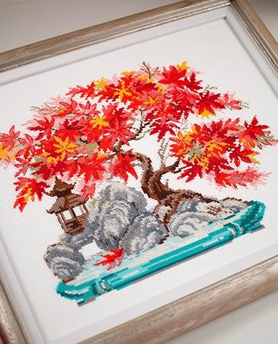 Miniatura 5 de RIOLIS - Bonsái de otoño 2044, kits de punto de cruz de 11 "x 9", kits de punto de cruz para principiantes y avanzados, kit de punto de cruz para