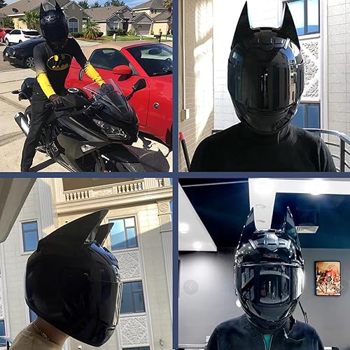 Miniatura 7 de Casco de Motocicleta Caballero con Orejas de Gato de Cara Completa Certificado DOT, Cascos de Motocicleta Abatibles de Personalidad Genial para