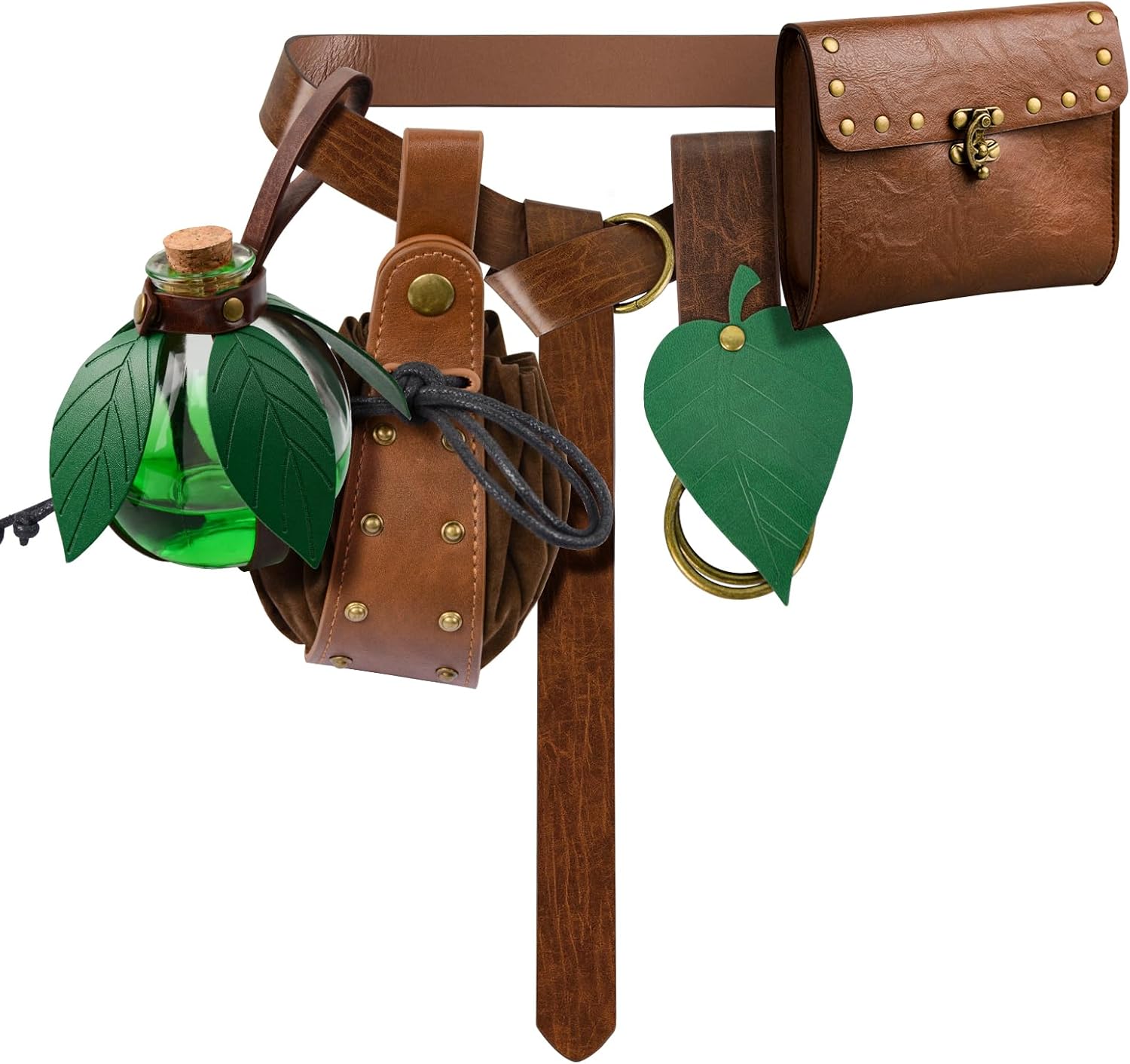 Women Medieval Leather Belt Potion Bottle Bag, Renaissance Faire Belt Pouch Skirt Hike Set, Medieval Festival Cosplay Halloween Costume Accessories