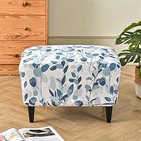 Vista 14 de Funda elástica otomana rectangular para taburete, funda de elastano estampada para reposapiés, protector antideslizante para reposapiés, con parte #1