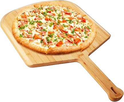 16 Inch Kitchen Bamboo Pizza Peel, Large 16 Board Pizza Paddle with Long Handle, Easy-Glide Beveled Edge for Baking, Transferring & Serving Sturdy Wood Pizza Cutting Boards Natural wood color