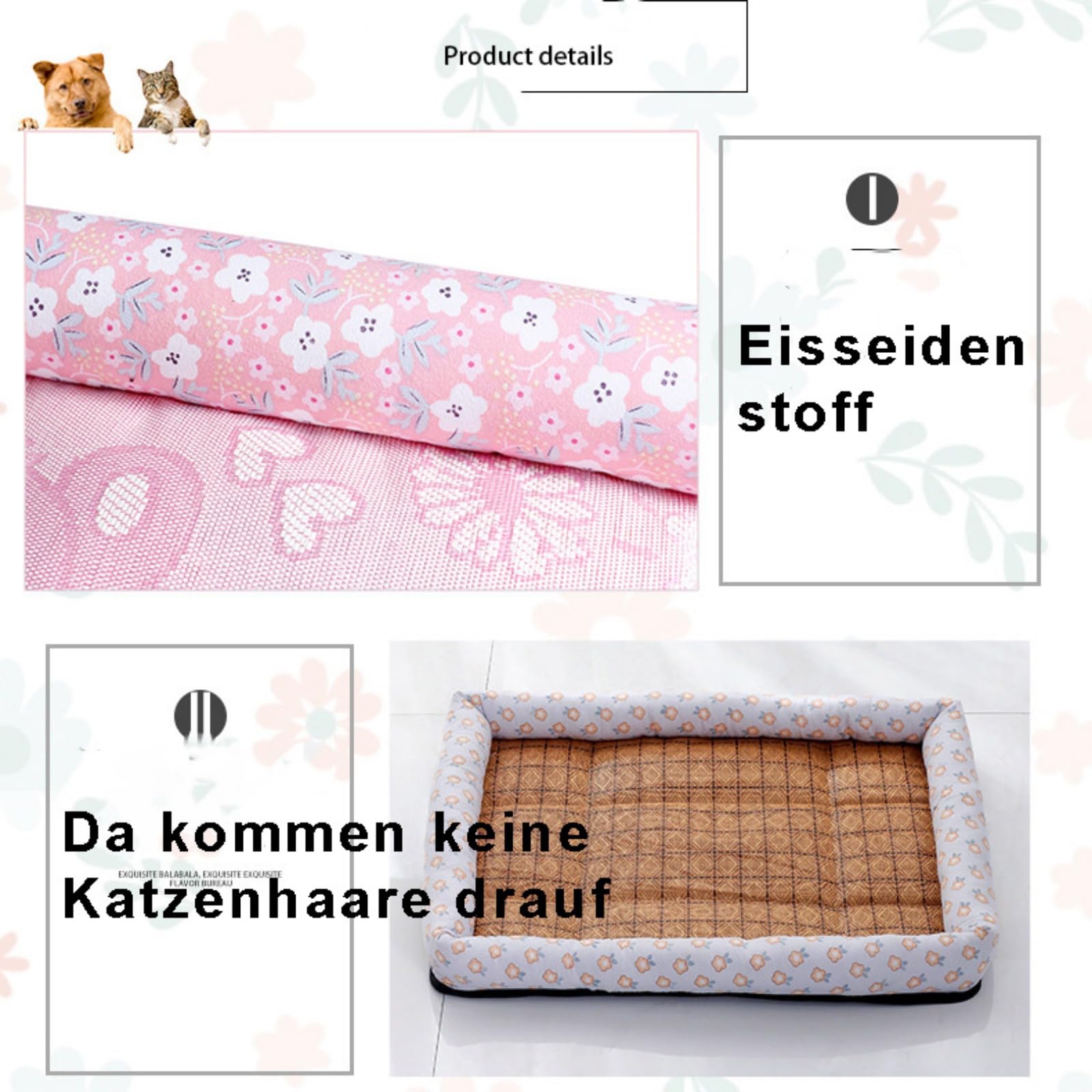 Kühlmatte für Hunde Katzen, Selbstkühlend Haustiermatte, Kühlpad Kühlkissen, rutschfeste Komfortabel Kühlbett für Zuhause, Auto Und Garten (Hellgrau,L(60x50 cm, 10 kg oder weniger))