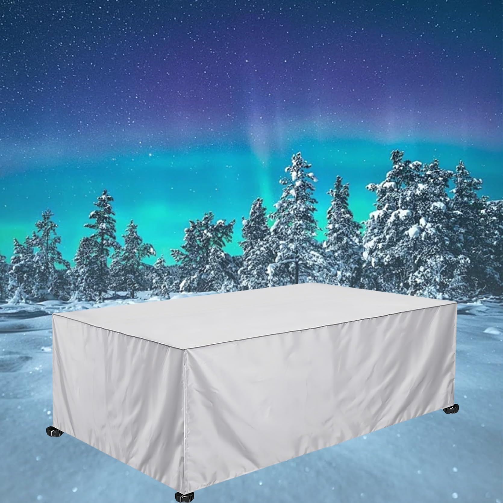 Copertura per Mobili da Giardino Impermeabile 220 x 290 x 220 cm Anti-UV Impermeabile Resistente allo Strappo, Copritavolo Rettangolare da Esterno, per Sedie, Divani, Tavoli, Avorio