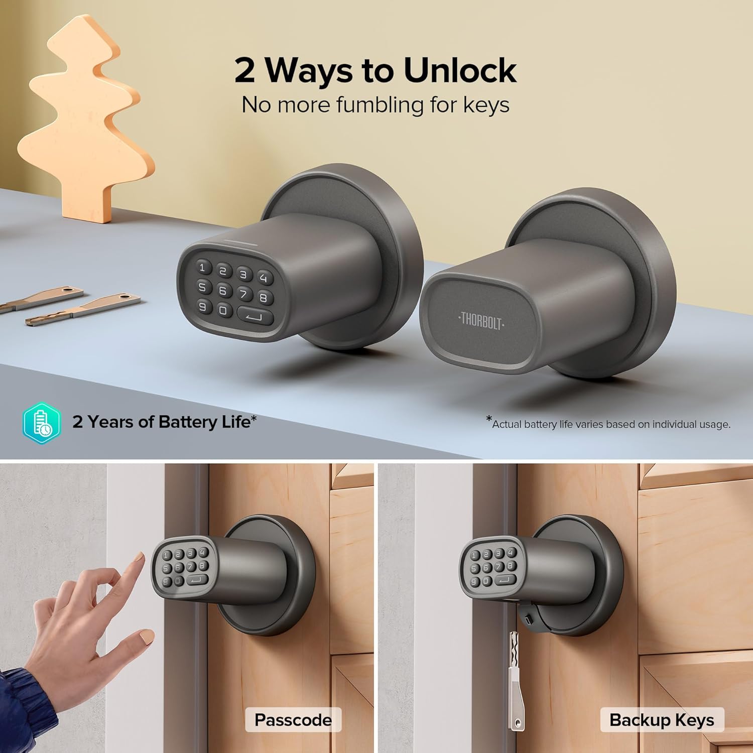 Keypad Door Knob M1(2 Set, Titanium and Silver)