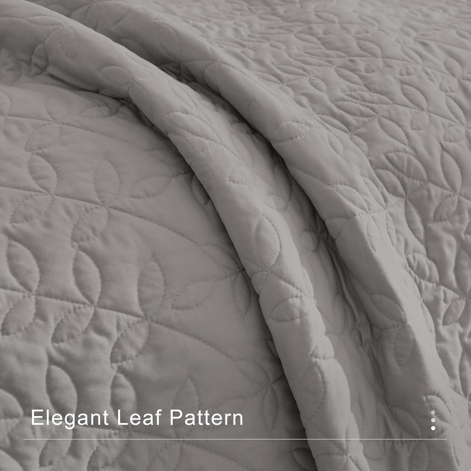 Masaca Oversized King Bedspread 128"x120",Grey Leaf Pattern King Quilt Bedding Set Oversized,3 Pieces Soft Lightweight Gray Extra Large Farmhouse Bedspread & Coverlet Sets