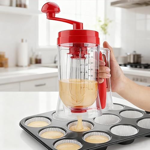 Miniatura 8 de Dispensador de masa para panqueques con mezclador y escala de medición, dispensador de masa de gofres para panqueques, magdalenas, muffins, crepes y