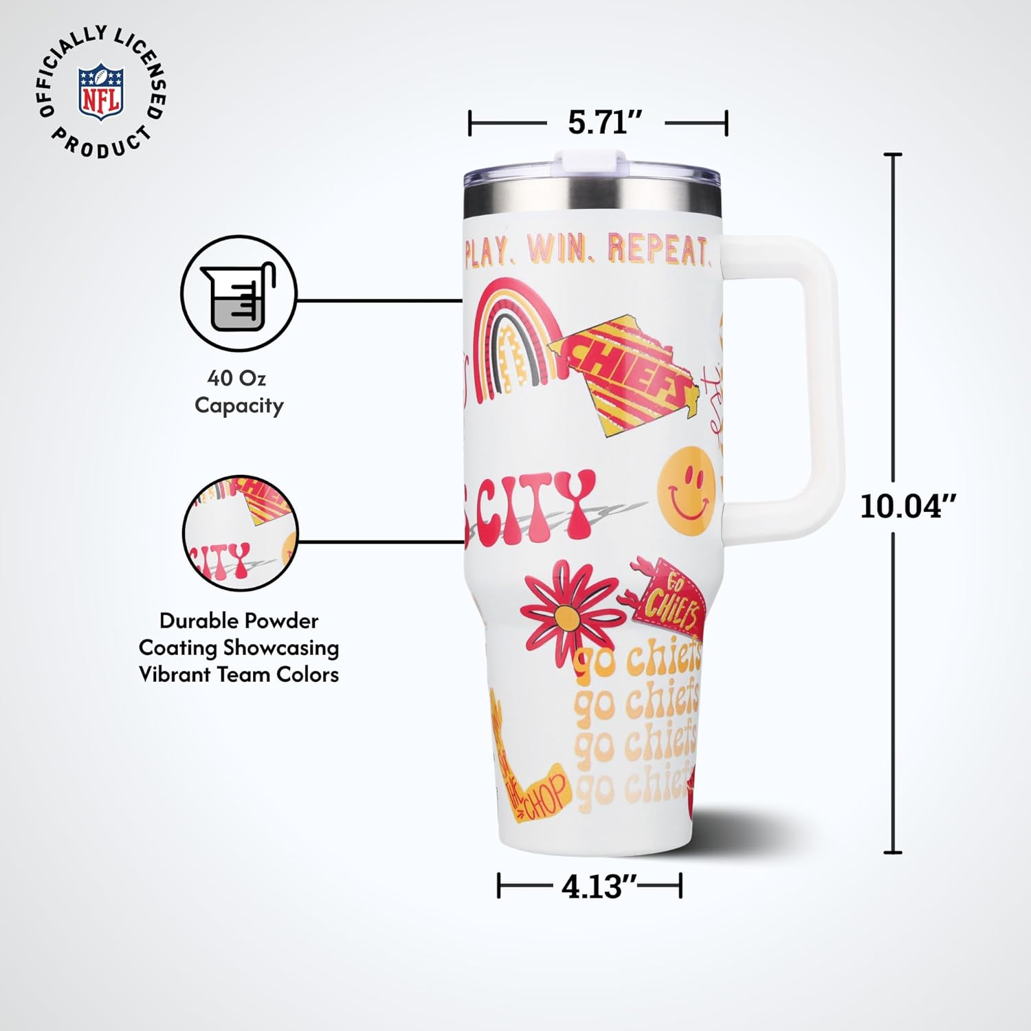 The Memory Company Officially Licensed NFL Game Day Tumbler - 40oz Stainless Steel Double-Wall Insulated Team Color Bling Cup with Team Logo, NFL Licensed Sports Travel Mug with Lid & Straw - Image 4