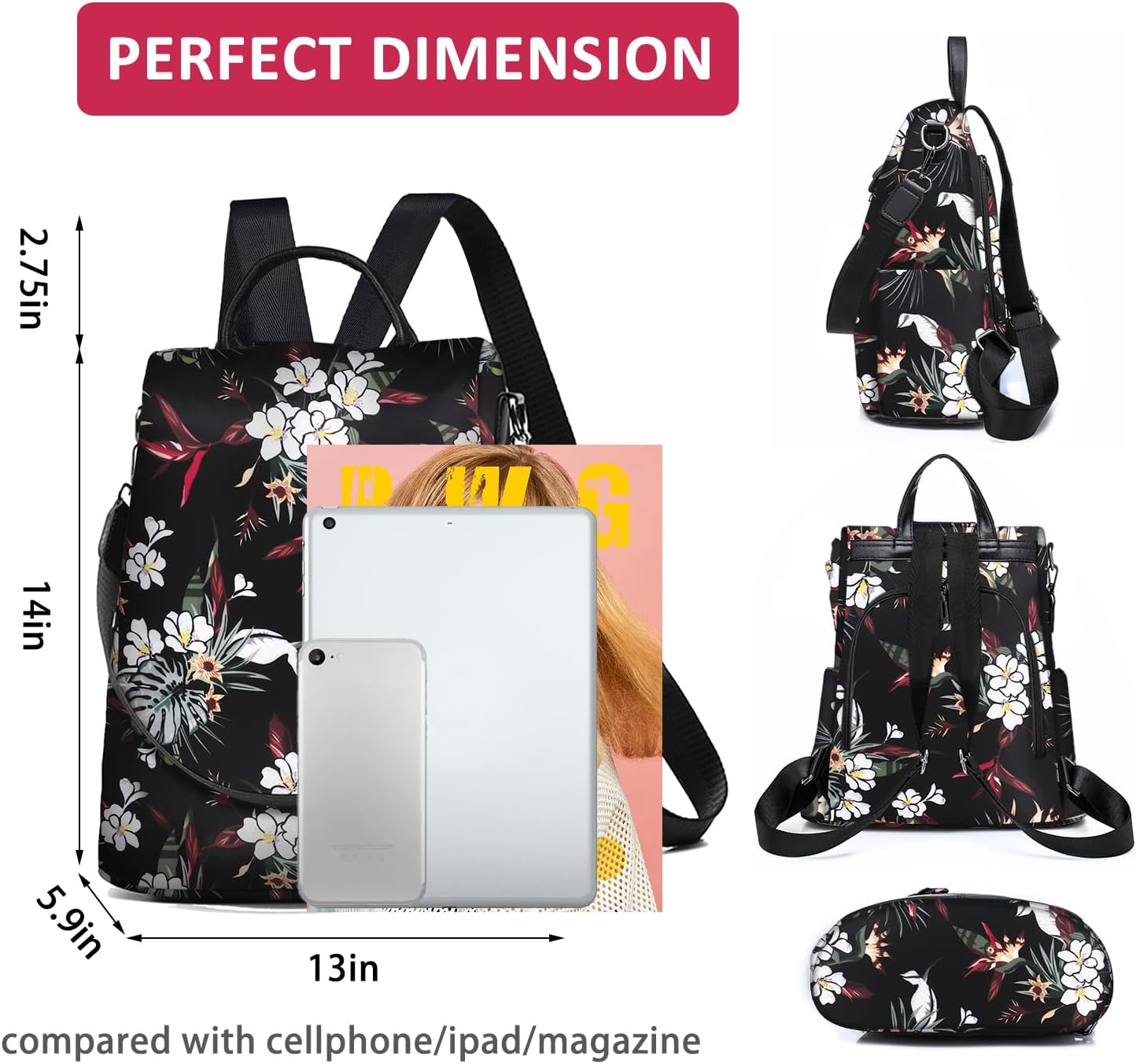 Fmeida Work Backpack for Women Anti Theft Crossbody Bag Waterproof Travel Backpack Lightweight Daypack Fashion Convertible Backpacks Bookbag for College Supplies Mochilas de mujer - Image 2