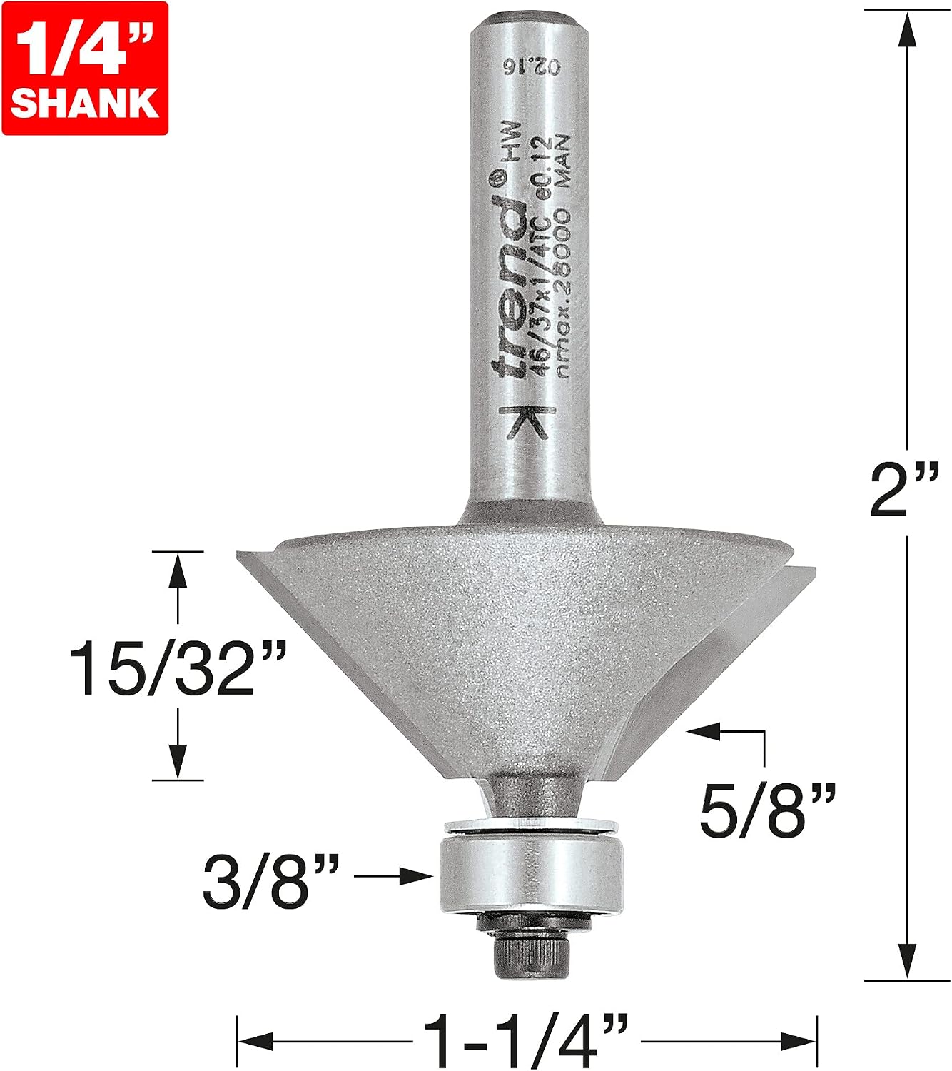 Trend Professional Bearing Guided Chamfer Cutter, 1/4 Inch Shank, 45-Degree, 31.8mm Cut Diameter, 12mm Cut Length - Image 3
