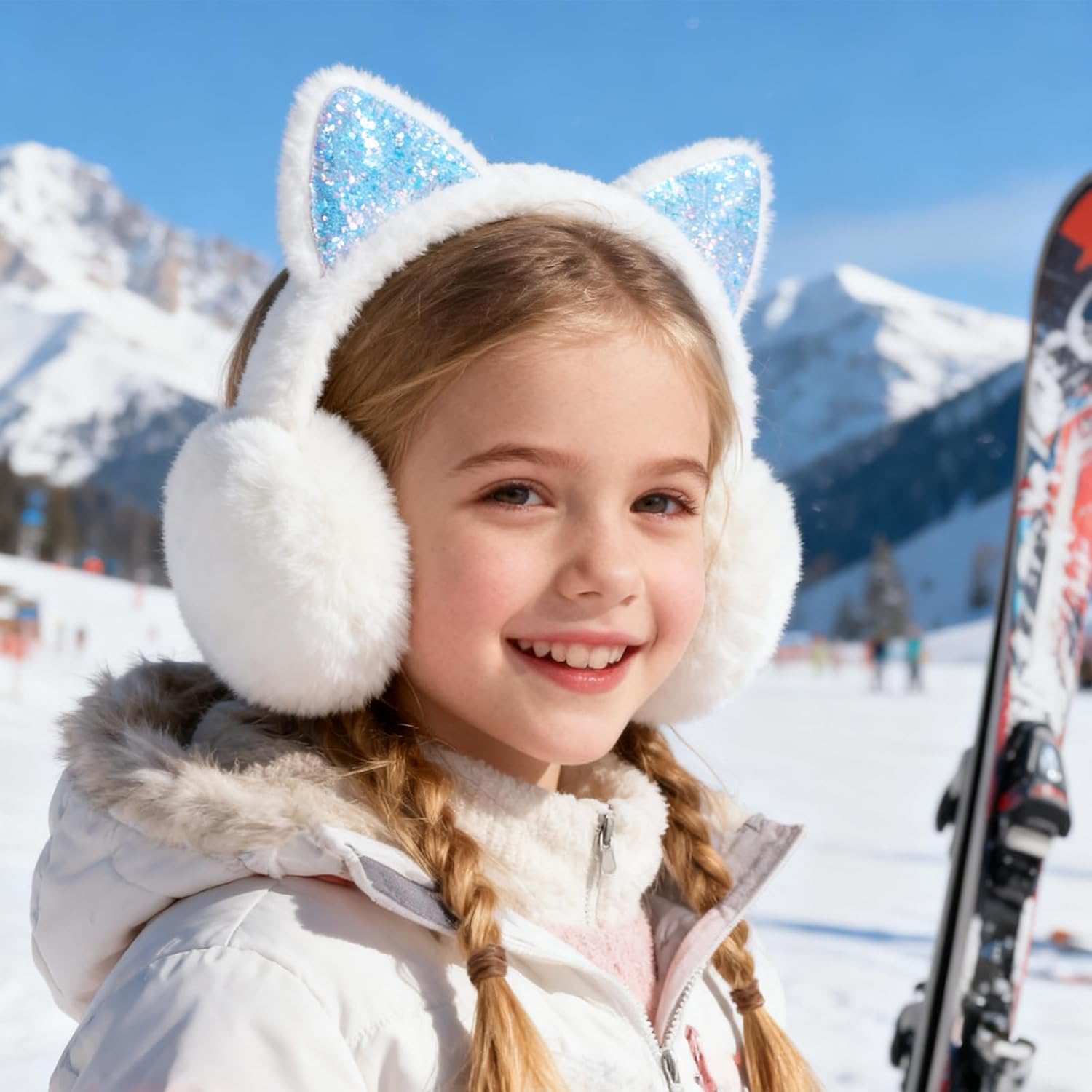 ZGDG Unicorn Earmuffs Foldable Warm Soft Plush Ear Cover with Cute Cat Ears Outdoor Winter Ear Warmers for Girls Kids Teens - Image 3