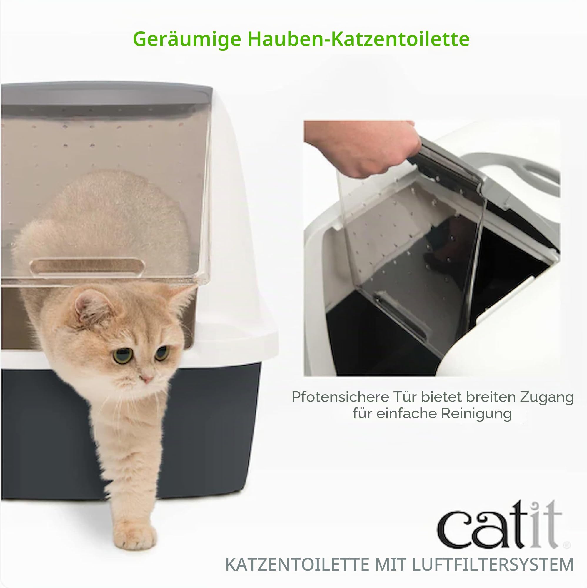 Catit Jumbo Katzentoilette mit Abdeckung, Weiss/Grau