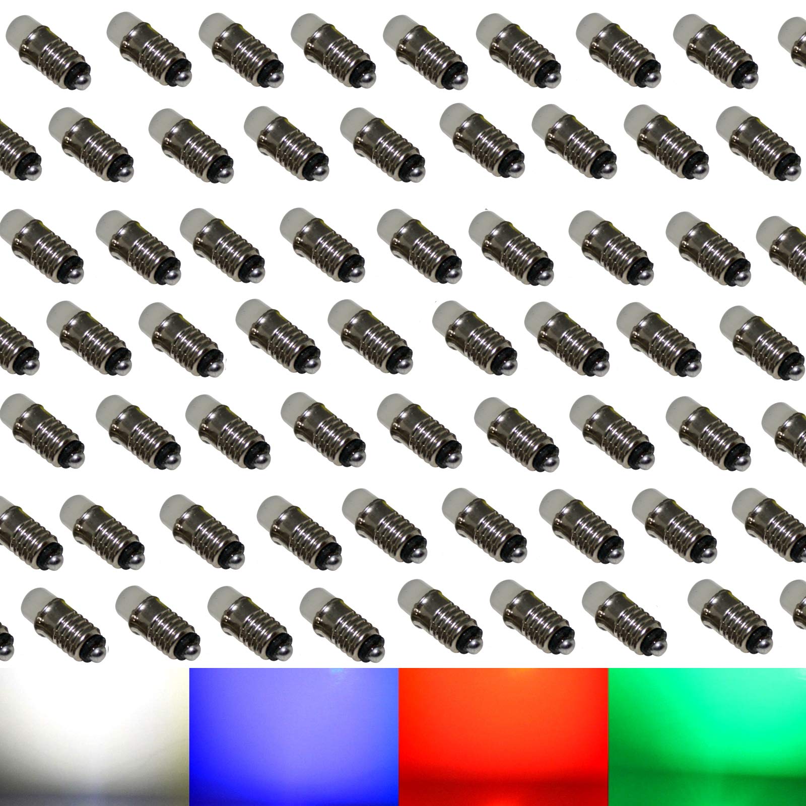 100 bombillas LED E5,5, 12 V, luz blanca fría, azul, verde, rojo (blanco frío)