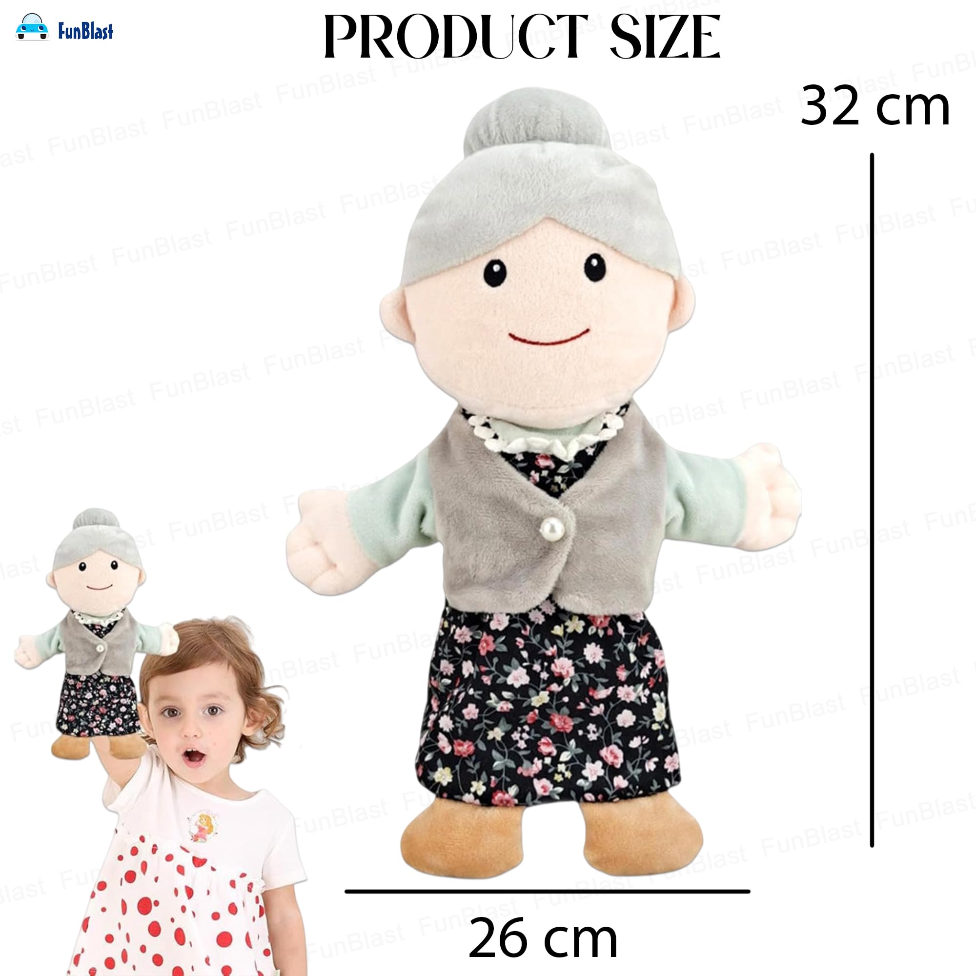 FunBlast Hand Puppet for Kid - Family Members Soft Hand Puppets for Kids Story Telling Puppet for Kids, Hand Puppet Toy, (Multicolor) (Grand Mother) 1