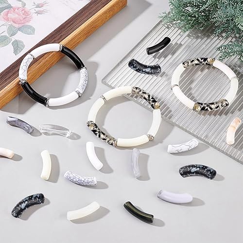 Miniatura 5 de PH PandaHall 296 cuentas de tubo acrílico para hacer pulseras de tubo de bambú, brazaletes de tubo curvado, cuentas de tubo curvado, cuentas de